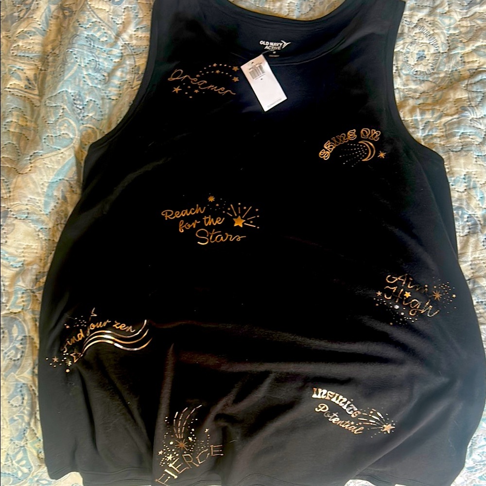 NWT Old Navy Black Tank Top with Gold Graphics
